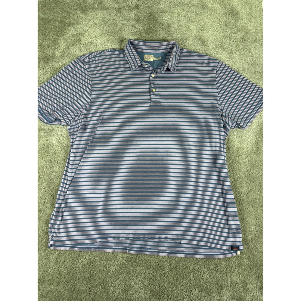 Faherty Brand Mens XXL Blue Pink Striped Short Sleeve Cotton Polo Shirt